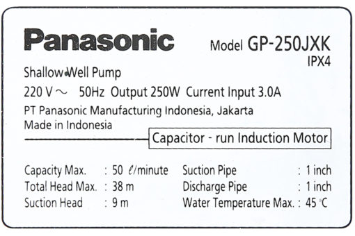 Máy Bơm Nước Đẩy Cao Panasonic 250W GP-250JXK 7